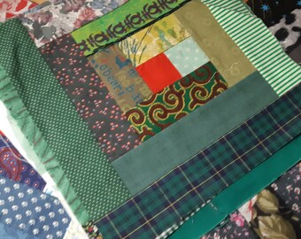 Quilt top piece, vintage , log pattern individual square, MCM fabric, 11 x 11 inch, upcycle, art supply, paint it, quilt it, embroidery