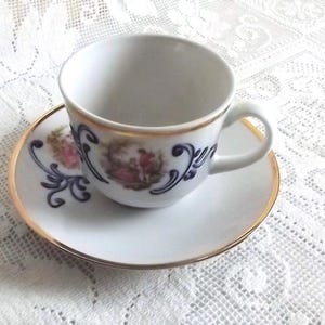 Clearance - Romantic demitasse cup and saucers, R Bavaria, German porcelain demitasse  tea cups - Hot Chocolate cups - European Coffee cups