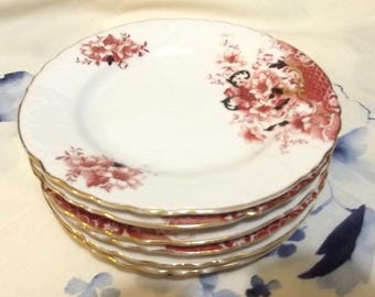 Clearance - Early Imari coloured British ironstone floral plates -  unmarked antique salad luncheon or side plate- rust, midnight blue