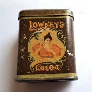 Rare Trade advertising mini sample tin for Lowney&#39;s Breakfast Chocolate, Vintage  tin, hot chocolate tin, collectable tin, sales sample
