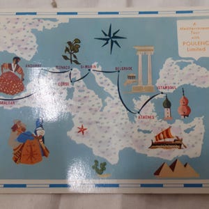 Cartolina postale annullata e affrancata del 1959 dal tour limitato di Poulnec nel Mediterraneo - spedita da Gibilterra - biglietto da visita aziendale - cartolina d'epoca