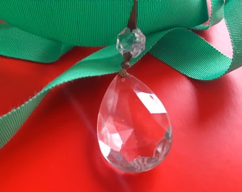 Antique crystal tree ornament! crystal chandelier part, brass and quality crystal, tree ornament, elegant Christmas