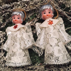 Vintage Japanese Angel Tree Topper: Lace Wings, Silver Hair