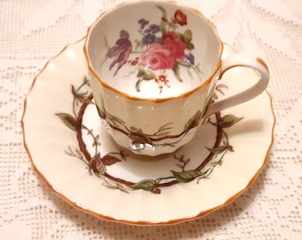 Clearance - Royal Worcester, Florence 1785 demitasse teacup and saucer  -  Rose teacup - tea rose  - wedding gift