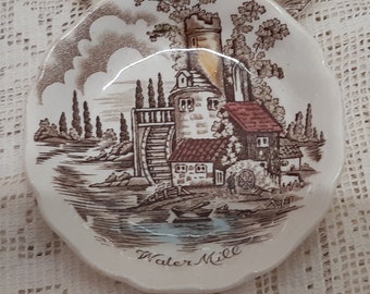 Johnson Brothers Butter pat - Mill scene -  small dishe- transferware - hand painted - scenery vintage ironstone dishware, ring dish,