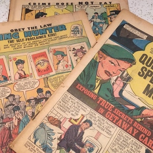 Three collage comic Paper Ephemera  - Antique Comic books , Three crime mystery comic books  the covers missing - great for collage