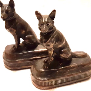 Elegant antique Armor Bronze book ends - dog book ends, library - bookshelf - bronze dogs - pair of dogs - library decor