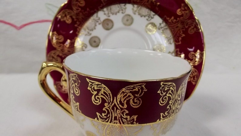 Rare Stanley Tea cup Gold and red teacup wedding gift, Christmas gift, antique Art Deco wedding Winter 2017 image 2