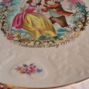 Royal Doulton Valentines plate 8.5 inch plate 1979Romantic scene with embossed border in off white china hearts and roses image 2