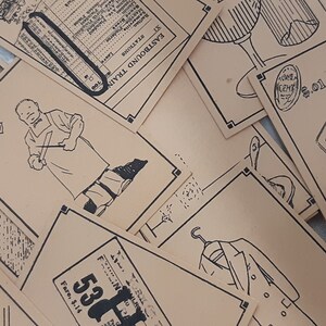 Diez cartas de juego de la década de 1920 (piezas de juego antiguas) de Nueva York. Cartas de 3 x 2 pulgadas. Imágenes de arte lineal al azar.