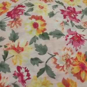 Fat Quarter - Fine cotton poplin weight  - orange, red yellow flowers on white- 18 x 21 inches -  fashion crafts cotton fabric