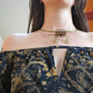 1970s brass wire statement necklace choker handmade