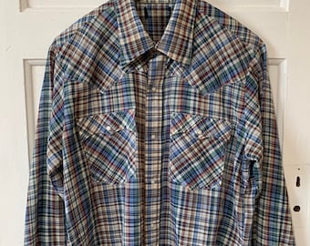 Chemise pression perlée des années 1970 100 % coton, vêtements ranch Western Americana