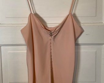 Y2K vintage Italian 100% silk pink camisole with delicate glass beads down the front and at the sweetheart neckline size small to medium