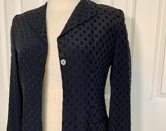 jaren 1990 designer vintage Giorgio Armani zwart zijden jasje blazer pak EUR maat 44 US maat klein tot medium gemaakt in Italië