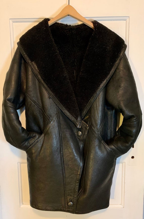 1980s vintage black shearling CHUNKY jacket coat w