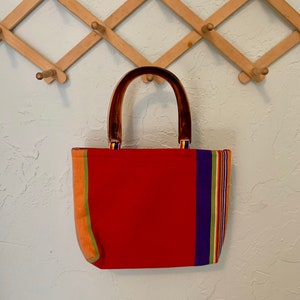 vintage handmade cotton handbag tortoise shell handles