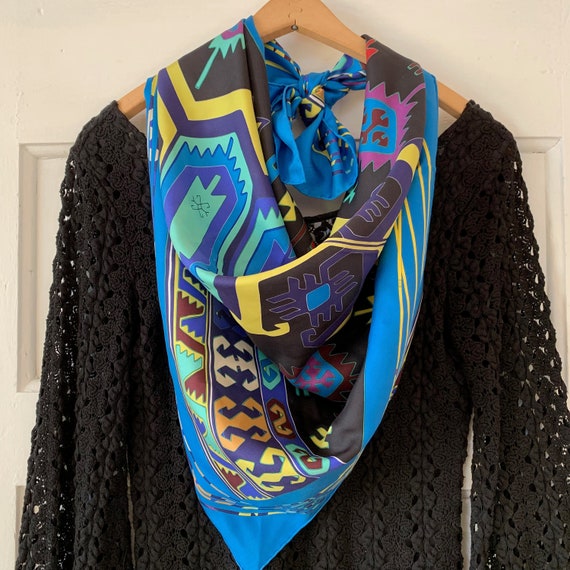 vintage Hermes silk scarf Kilim print made in Fran