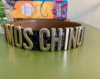 Y2K MOSCHINO Designer Vintage Leather Belt Size 42 UK