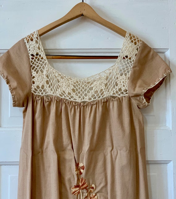 1970s vintage cotton blend gauze dress made by Mou
