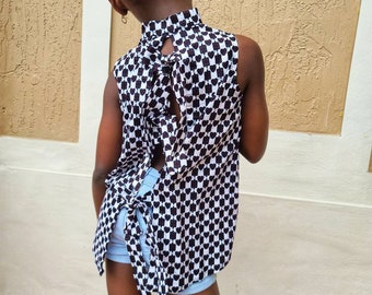 Dara Ankara Print Girls Open Tie Back Shirt - African Clothing for Girls - Ankara Print Kids Clothing - Kids African Clothes