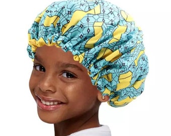 Adjustable Mommy and Me African Print Satin Hair Bonnet,  Night cap, Sleep cap, Kids Bonnet, Mommy and Me Bonnet Mothers day gift