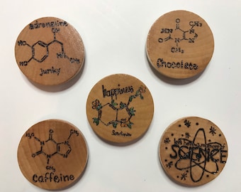 Science magnet, lab week gift, clinical laboratory scientist gift, chemistry, lab tech gift, MLS gift, serotonin molecule, caffeine magnet