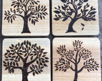 tree coasters, wood coaster set, 5th anniversary gift for him, housewarming gift for friend, Mothers Day gift from daughter, coaster set