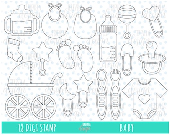 BABY digi stamp, party digi stamp, commercial use, kawaii digi stamp, baby shower, coloring page, kawaii stamps, cute clipart