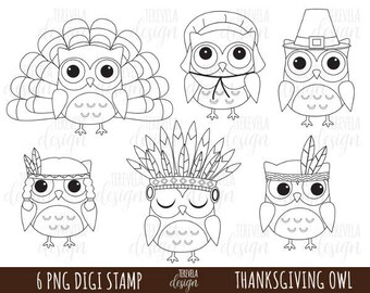 50 SALE Thanksgiving Digital Stamp Commercial Use Owls Clipart