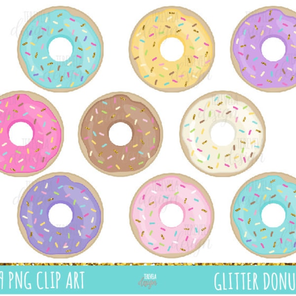 GLITTER DONUTS clipart, donuts clipart, food clipart, pastel color donuts, commercial use, cute images, food clipart, dessert, sweet food