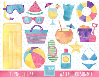 AQUAREL ZOMER clipart, zwembad clipart, commercieel gebruik, strand graphics, zomer graphics, aquarel clipart, pool party, zomer
