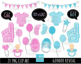 GENDER REVEAL clipart, baby shower clipart, baby clipart,  commercial use, baby gender,  baby girl, baby boy, party printable, welcome baby