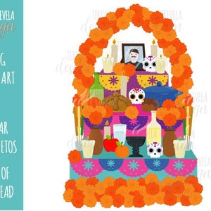 Altar de muertos, DAY OF the DEAD Clipart, Dia de Muertos Clipart, kommerzielle Nutzung, mexikanische Fiesta, Schädel, mexikanische Party, Zuckerschädel, süß