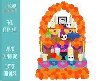 Altar de muertos, DAY OF the DEAD clipart, dia de muertos clipart, commercial use, mexican fiesta, skull, mexican party, sugar skull, cute