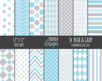 Blue & gray digital paper, commercial use, paper pack, web design, gray/blue paper, scrapbook paper, instant download, background