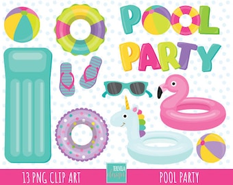 POOL PARTY clipart, girl pool party clipart, summer clipart, commercial use, pool graphics,  instant download, party clipart, pink