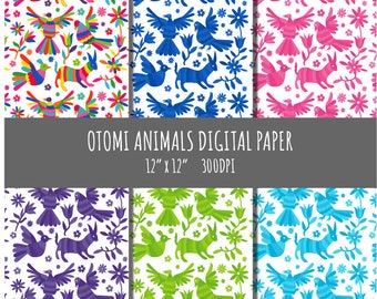 OTOMI paper, MEXICO, Commercial use, animals, flowers, floral, mexican craft, bird, rabbit, paper pack, scrapbook paper, cute background