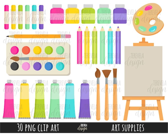 ART SUPPLIES clipart, pink art supplies, SCHOOL clipart, commercial use,  back to school, teachers, art, paint, colors, brushes, colors, oleo
