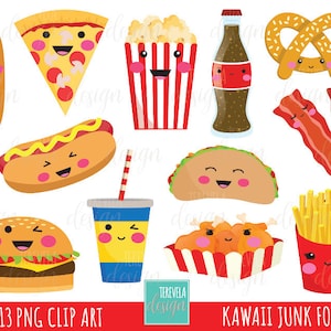 junk food clipart, fast food clipart, kawaii clipart, commercial use, food clipart, cute graphics, kawaii food, kawaii drinks, fast food