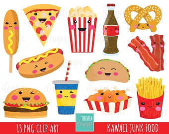 junk food clipart, fast food clipart, kawaii clipart, commercial use, food clipart, cute graphics, kawaii food, kawaii drinks, fast food