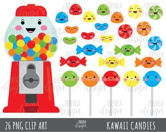 CANDY clipart, bubble gum clipart, kawaii candies clipart, commercial use, candies, kawaii clipart, cute candies, bubble gum machine, cute