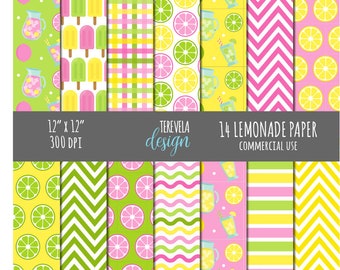 LEMON PAPER, lemonade paper, commercial use, paper pack, fruit, summer paper, pink lemonade, pink, green, yellow, grapefruit, lime