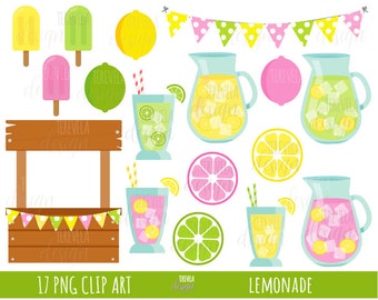 LEMONADE clipart, summer clipart, commercial use, lemon, cute graphics, fruits, drinks, summer, stand, sale, pink lemonade, ice lolly, kids