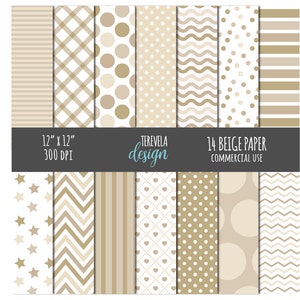 Carta digitale beige, uso commerciale, carta scrapbook beige, carta a strisce, carta linee, carta cerchi, trame beige, carta a zig zag, carina