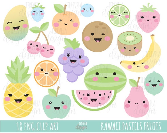 50% SALE kawaii FRUIT clipart pastel colors fruits | Etsy