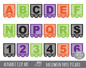 Papel Picado Clipart, Alphabet Clip Art, day of dead, halloween banner, Printable Papel Picado, banner, commercial use