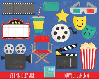 MOVIE clipart, cinema graphics, film clipart, commercial use, film graphics, theather clipart, movie clipart, movie graphics, cute, pop corn