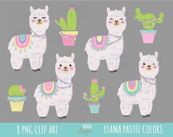 Clipart LLAMA, clipart d'alpaga, utilisation commerciale, clipart de lama, couleurs pastel, clipart animal, lama, lama kawaii, alpaga mignon, couleurs douces