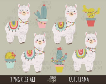 CUTE LLAMA clipart, alpaca clipart, commercial use, Llama clipart, animal clipart, kawaii llama, cute alpaca, cactus, printable, cute cactus